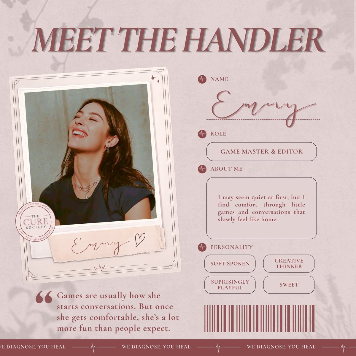 societyofcure's tweet photo. ㅤ ㅤ 
ㅤ ㅤ 
         𝗜𝗡𝗧𝗥𝗢𝗗𝗨𝗖𝗜𝗡𝗚 𝗧𝗛𝗘 𝗛𝗔𝗡𝗗𝗟𝗘𝗥
         Emery has officially arrived.

         Please welcome @invcuresociety 
         as the official Game Master &amp;
         Editor of The Cure Society. 

ㅤ ㅤ https://t.co/shvkbIlumd