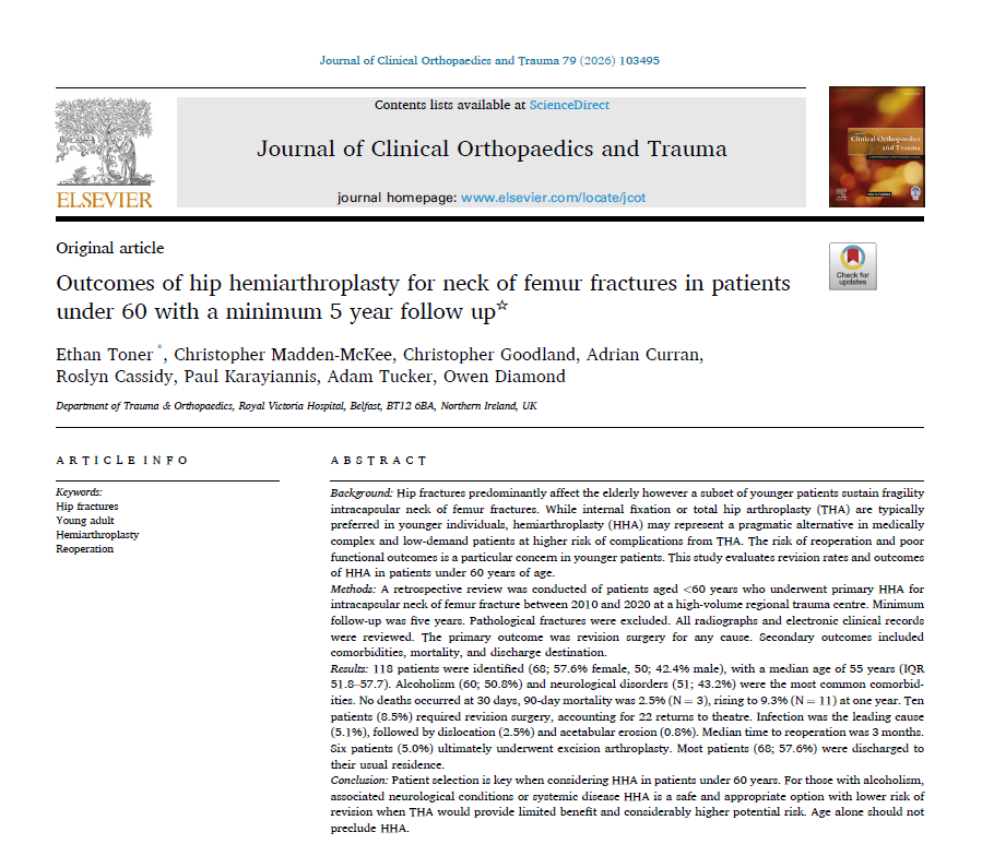 torcni's tweet photo. Check out our latest publication in the Journal of Clinical Orthopaedics and Trauma showing that patient selection is essential when considering hip hemiarthroplasty in patients under 60 with a hip fracture:
 
Link here: https://t.co/MYGRwTMnqa https://t.co/HdMsKpLDbM