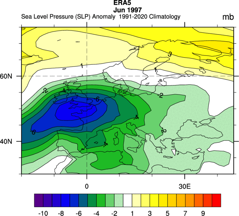 peacockreports's tweet photo. Summer 1997 demonstrated very well how a very large increase in atmospheric angular momentum, made possible by a developing very strong El Niño event, can flip the summer weather in (north-)western Europe from mostly unsettled to mainly settled (&amp; warm/hot).

Will 2026 mimic...? https://t.co/dWyteFLMBo