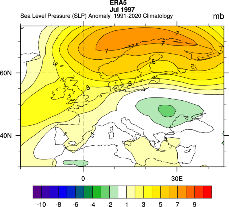 peacockreports's tweet photo. Summer 1997 demonstrated very well how a very large increase in atmospheric angular momentum, made possible by a developing very strong El Niño event, can flip the summer weather in (north-)western Europe from mostly unsettled to mainly settled (&amp; warm/hot).

Will 2026 mimic...? https://t.co/dWyteFLMBo