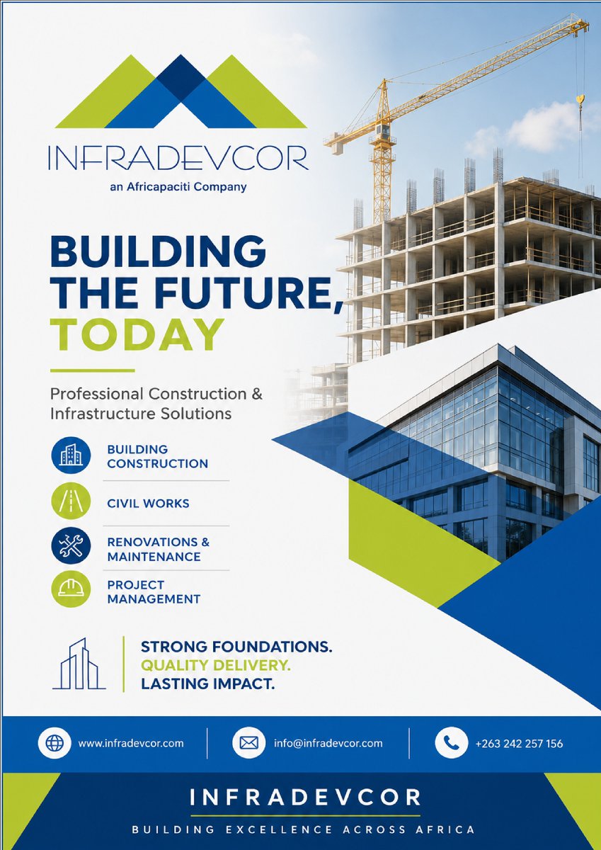 infradevcor's tweet photo. Building the Future, Today.

Delivering quality construction and infrastructure solutions with excellence, innovation, and reliability.

Contact us today to discuss your next project.

📞 +263 242 257 156
📧 info@infradevcor.com
🌐 https://t.co/ZLKeUyrLTU https://t.co/rfGdstrmZo