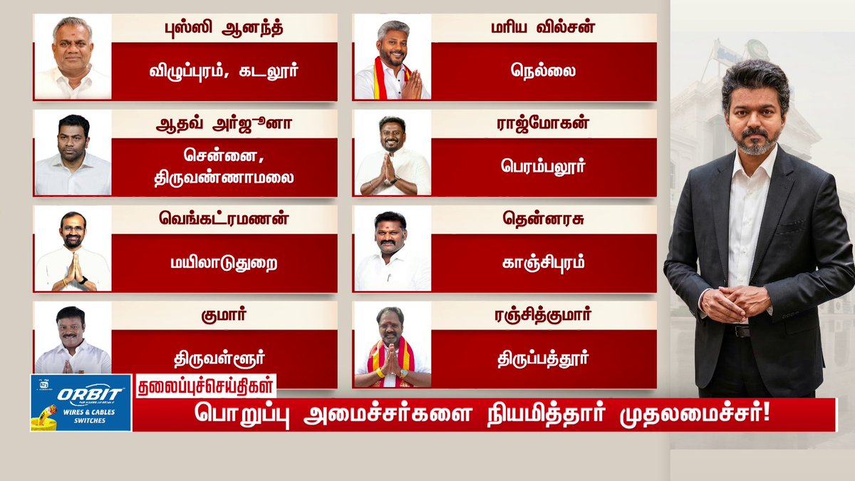 polimernews's tweet photo. மாவட்ட வாரியாக பொறுப்பு அமைச்சர்கள் நியமனம்...!

#Tamilnadu #Ministers #CMVijay https://t.co/uvVLjBpRin