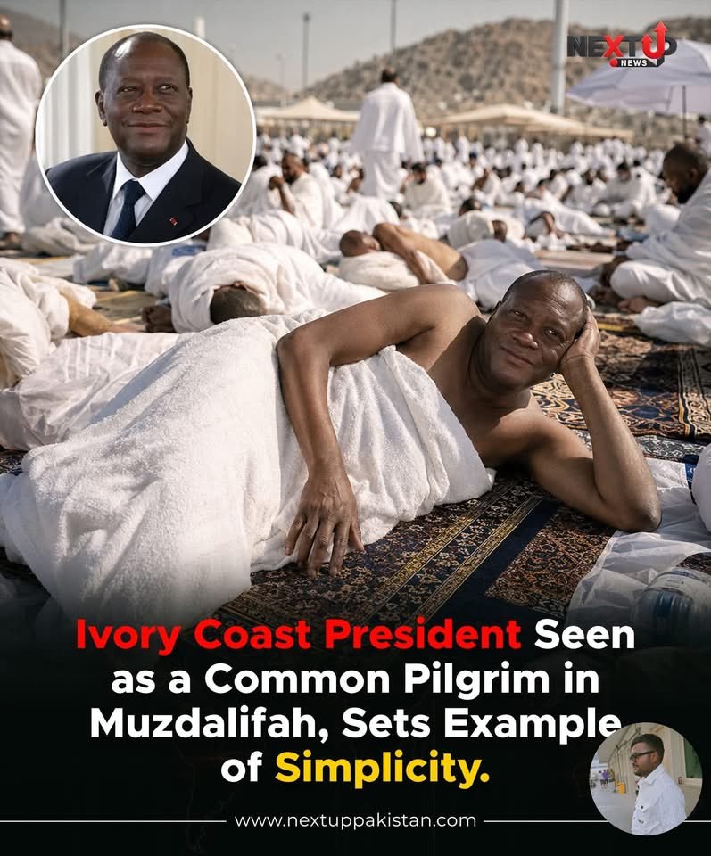 Abu_Jawaadd's tweet photo. A beautiful moment of simplicity and equality during Hajj 🕋

According to social media reports, the President of Ivory Coast was seen in Muzdalifah among ordinary pilgrims without any special protocol.

He appeared to perform the Hajj rituals in a simple manner like other pilgrims, and social media users are praising the scene as an example of humility, faith, and simplicity.

Hajj reminds us that in the house of Allah, everyone stands equal.

What message do you think this moment gives to world leaders?