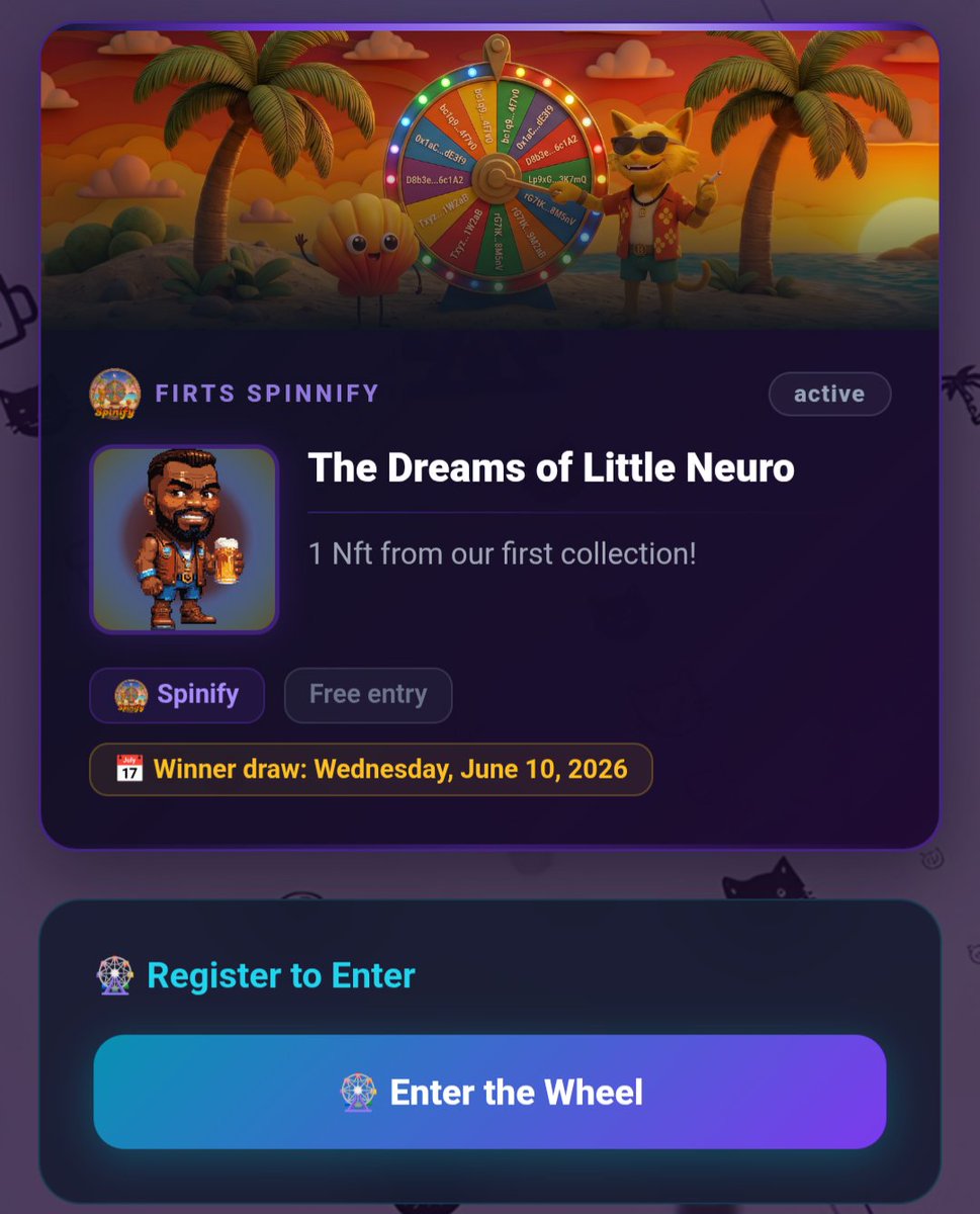 neuroticatcro's tweet photo. 🌴☀️ Good morning, Islanders!

After our landing on NeuroIsland, the fun has already begun! 🎉

A new lottery is now live on our Spinify, and this time you could win a true piece of NeuroIsland history:

🏆 1 NFT from our legendary first collection: The Dreams of Little Neuro!

https://t.co/WCg6522NJD

Don't miss your chance to own one of the NFTs that started it all. 🚀

Good luck everyone, and enjoy your stay on the craziest island in Web3! 🏝️

#NeuroIsland #NFT #Web3 #Spinify