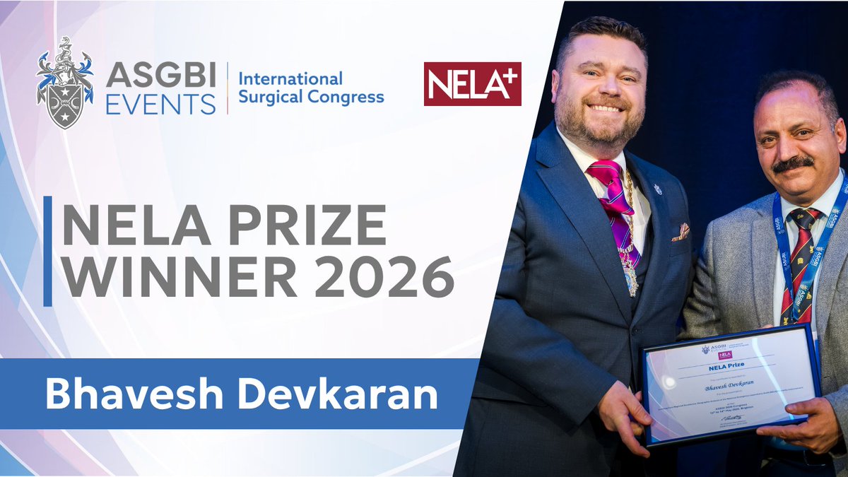 asgbi's tweet photo. We extend our congratulations to our #ASGBI2026 NELA Prize Winner, Bhavesh Devkaran.

Bhavesh's excellent work was entitled 'Learning from Regional Excellence: Geographic Analysis of the National Emergency Laparotomy Audit (NELA) Mortality Improvement' and was an extremely worthy winner!