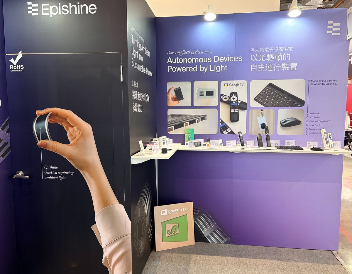 epishine's tweet photo. Day 2 at COMPUTEX Taipei, another opportunity to explore the future of low-power electronics. ⚡

We’re continuing the conversation around how ambient indoor light can become a reliable power source for connected devices. 

Stop by our Epishine booth Q0816a to learn more. https://t.co/xu2jpvPDhI