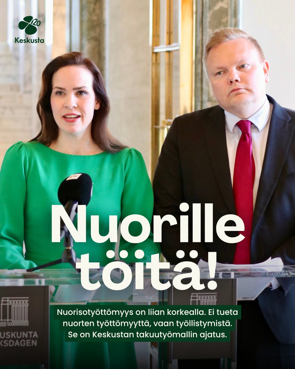 keskusta's tweet photo. Nuorille työtä, turvaa ja tulevaisuususkoa.

Keskusta jätti Liike Nytin kanssa tiistaina välikysymyksen nuorten työttömyydestä ja nuorten tulevaisuususkon heikkenemisestä.

Keskusta esittää nuorten takuutyötä, jolla taattaisiin työpaikka jokaiselle vastavalmistuneelle. https://t.co/LmDg66pSsz