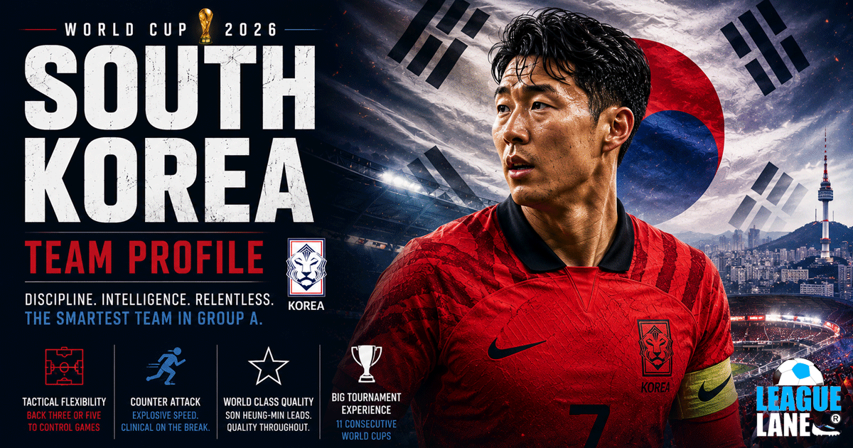LeagueLane's tweet photo. Can Son Heung-min carry the Taegeuk Warriors through a tricky Group A? 🇰🇷⚽️

Between late tactical changes and a massive opening clash against Czechia next week, South Korea has everything to prove. We broke down the final 26-man squad, key players, and our tournament predictions.

Read the full breakdown on the website: 🔗 https://t.co/4lLuZABK4S