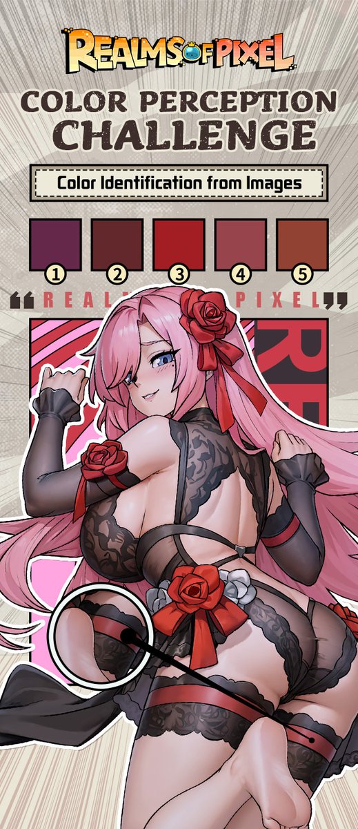 realmsofpixel's tweet photo. 💦Color Perception Challenge💦

-Event Rules-
🧐Do you know what color the strap on Noctra's thigh is?
🔍Submit your entry through the Google Form: https://t.co/qe7Yj3Hacp with your #Answer + #CharacterID (tap your avatar to find it, e.g., 3000000000001).  
🎁 All correct entries will receive Radiant Gem*500!

-Event Duration-
 ⏰ June 3, 2026 - June 14, 2026, 23:59 (UTC-4)

-Notes-
⭐Rewards will be sent directly via in-game mail, so don't forget to include your character ID when participating.  
⭐Each account ID can only participate once in both participation channels (Discord & Facebook).
⭐Prizes will be distributed within 7 days after the event ends.  
⭐The event organizers reserve the right to modify or adjust the event details as needed. 

#RealmsofPixel #CommunityEvent #giveaway