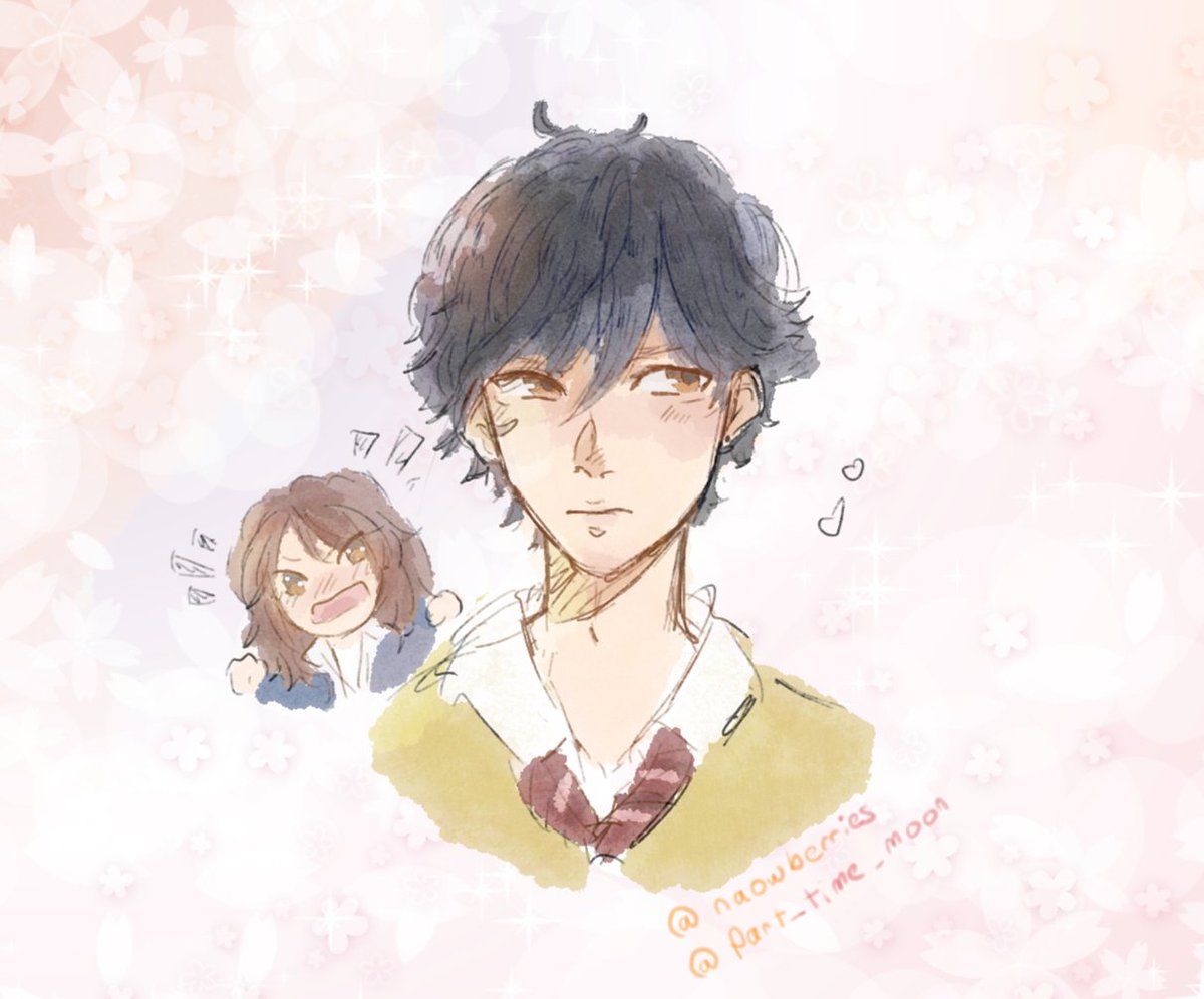 Part_time_moon's tweet photo. An art collab of Futaba and Kou we made with @Naowberries  
She did the sketch while I did the coloring.

The series is really dear to us, I started re-reading it recently
We love the characters so much 
@sakisaka10 hope you can see this, thank you for making ao haru ride 🥹🙏 https://t.co/3ZdokUAd9x