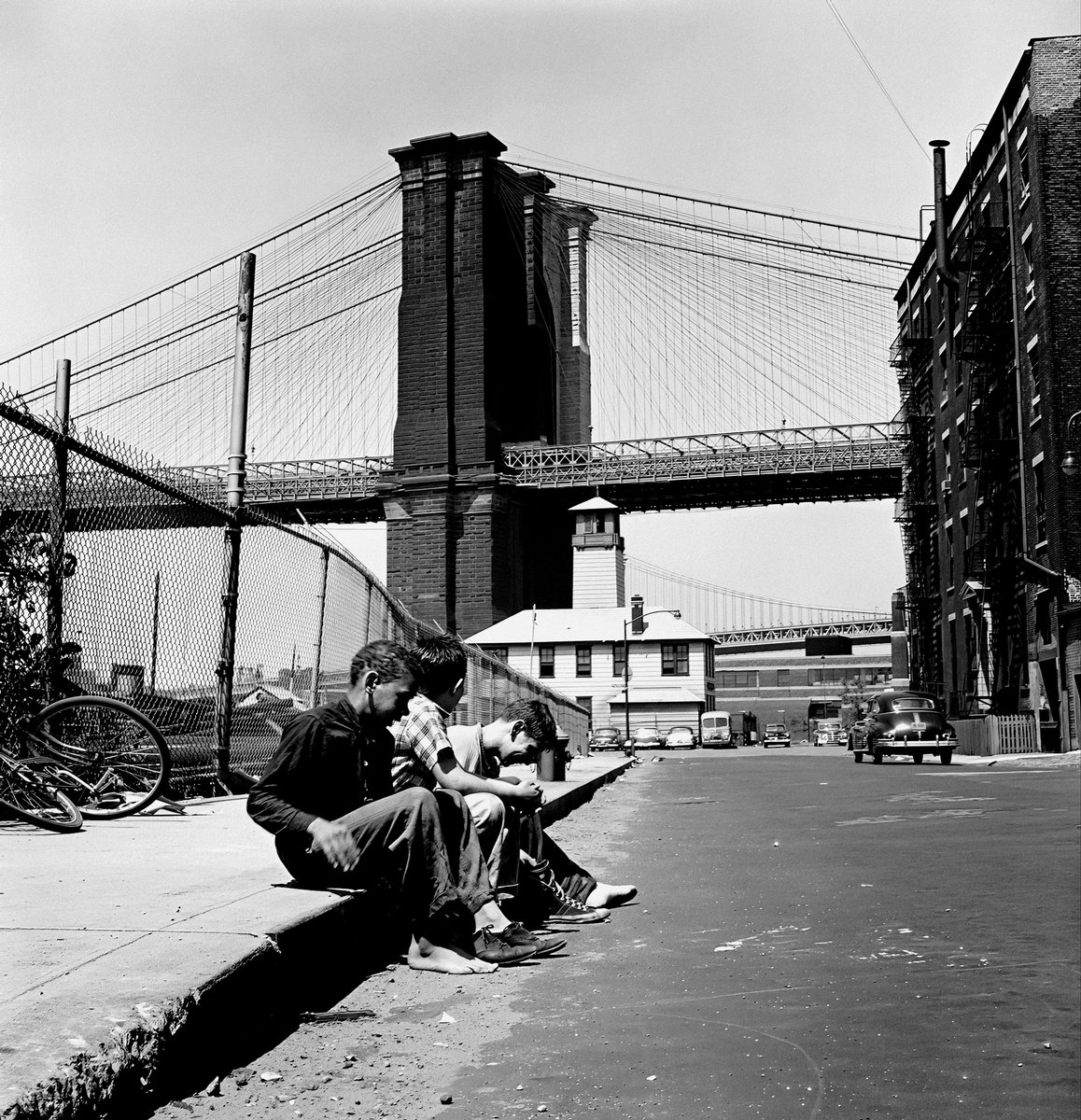 cameralab21's tweet photo. David Attie - Kids with Brooklyn Bridge behind them in Brooklyn Heights, 1958 https://t.co/DWZGDOATA5