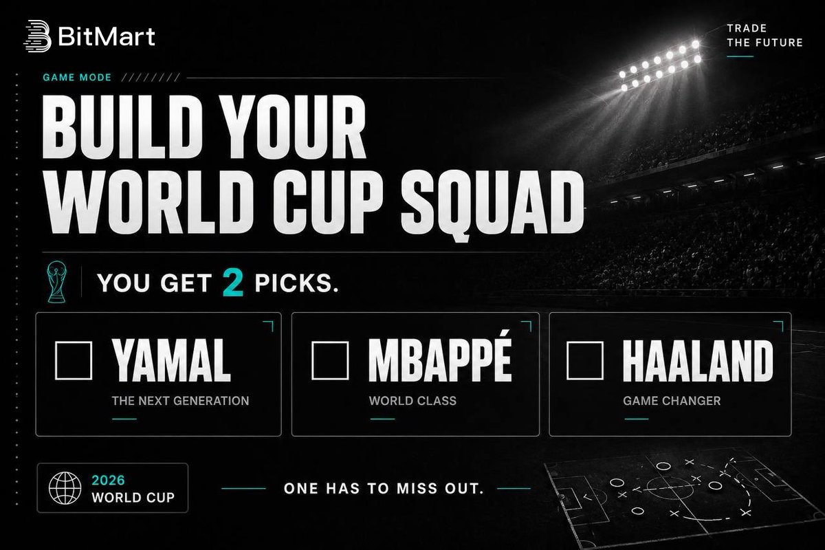 BitMart_SA's tweet photo. Build your World Cup squad ⚽️

You only get 2 picks:

☐ Yamal
☐ Mbappé
☐ Haaland

One player has to miss out, Which players are you backing? 👇 https://t.co/aZSYusZp36