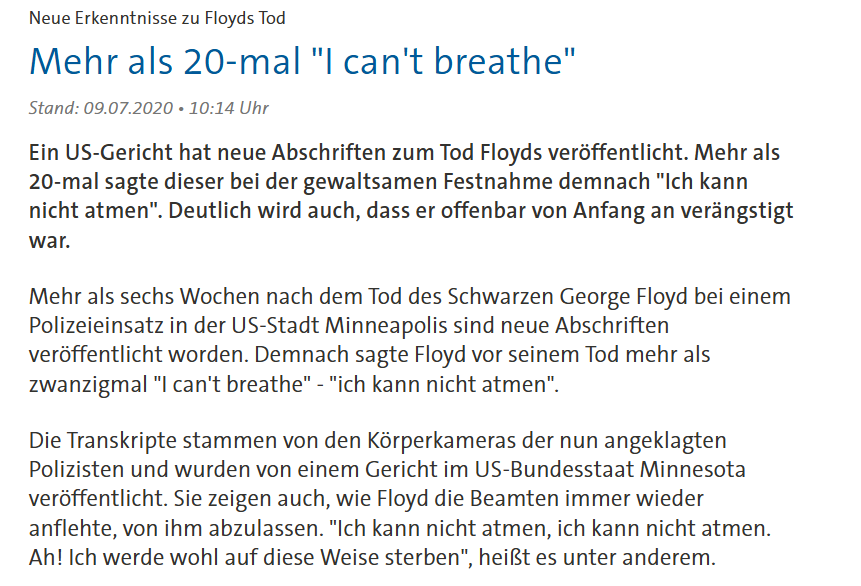 nite71's tweet photo. @ARD_BaB "I can't breathe!" Ein Sterbender wird zu Boden gedrückt - trotz seiner Hinweise, dass er nicht atmen kann und verletzt worden sei. Die Berichterstattung unterliegt derselben Bias-Korrektur (overcompensation) wie die Polizei.
Es war kein bloßer "Fehler"... #reversediscrimination https://t.co/NamBt8D9cO