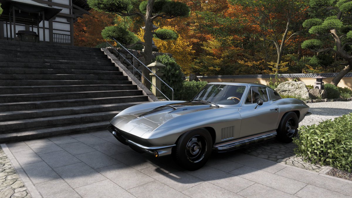 specular_pink's tweet photo. まず、65,000 Cr で、2020年の Corvette Stingray Coupé を購入。マシンマスタリーを最大まで進めると、50ポイント使って、1967年の Corvette Stingray 427 が手に入る。……ということを YouTube で見て知って、早速入手。
#ForzaHorizon6 https://t.co/HVtJSWPbbm