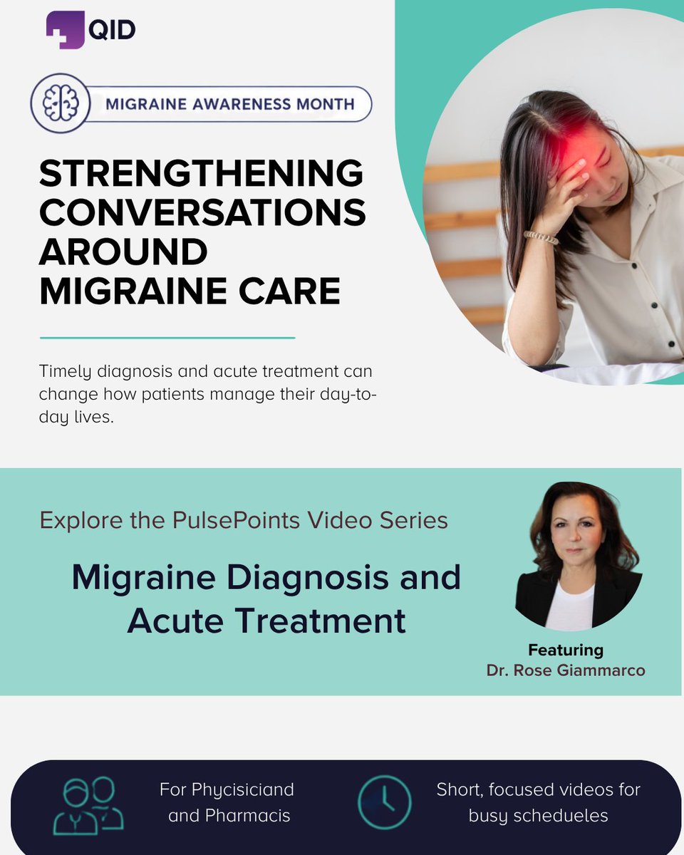 QIDnetwork's tweet photo. Migraine care begins with a conversation. During #MigraineAwarenessMonth, we’re highlighting the importance of timely diagnosis and acute treatment in improving patient outcomes.

Join our  Video Series to strengthen clinical conversations: https://t.co/c5tx8Ktqx8 https://t.co/zpfxEUODZG