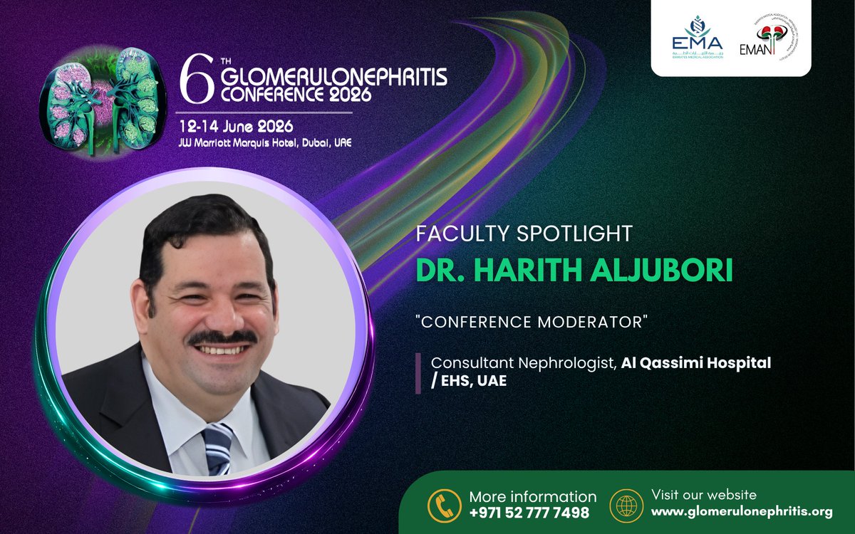 NephrologyProfs's tweet photo. Dr. Harith AlJubori joins the 6th Glomerulonephritis Conference 2026 as a Conference Moderator.

📍 Dubai, UAE | 12–14 June 2026
Register: https://t.co/QithCGTkFz

#Nephrology #GN2026 #ConferenceModerator https://t.co/3WCy9HFWVg