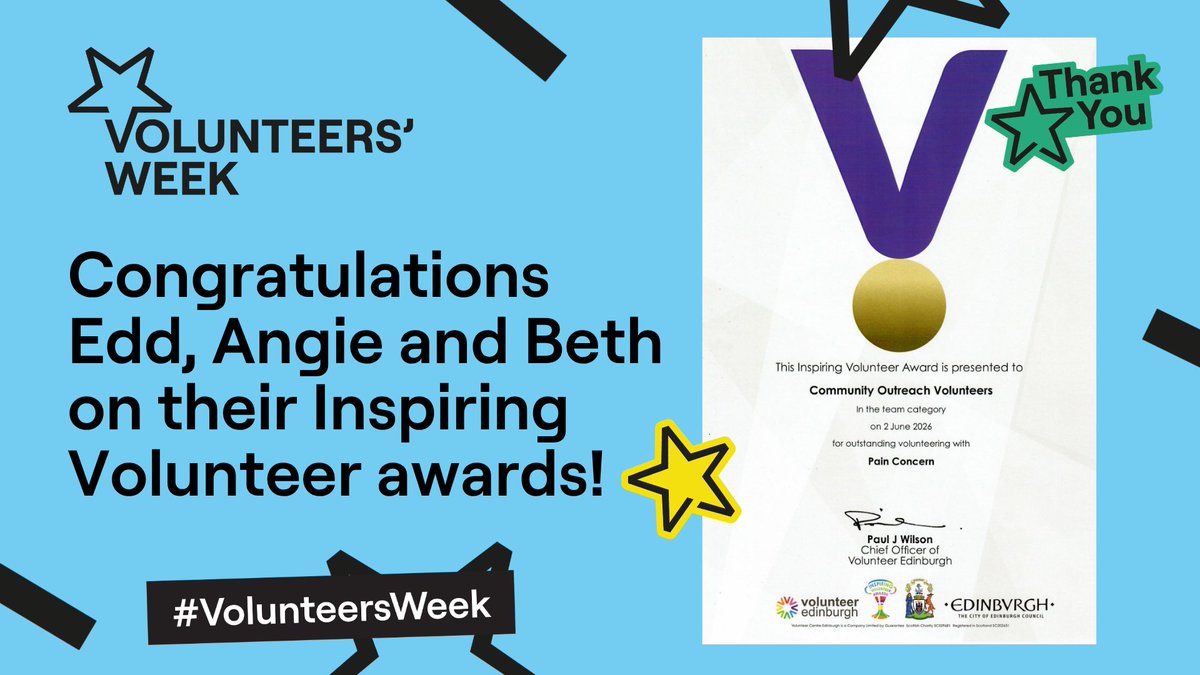 PainConcern's tweet photo. 🎉 Huge congrats to Edd, Angie, and Beth for their #InspiringVolunteers 2026 awards! Your dedication inspires us all. #VolunteersWeek https://t.co/4JtwPvcqQt