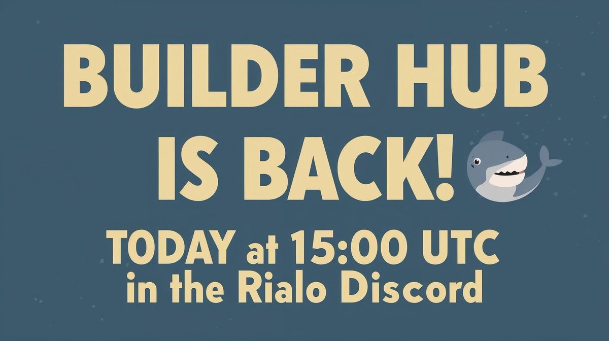 Smith_creator's tweet photo. Builder Hub is back! 🛠️

​The event is happening TODAY at 15:00 UTC in the Rialo Discord

​Builders will showcase the products they plan to build on @RialoHQ

​Are you a builder and want to build on Rialo? Or do you have friends who are Builders? 🧐

​Then join the Rialo Discord --> reach out to your Regional Helpers --> find out the date of your Builder Hub pitch ---> present your product ---> get the "Builder" role ---> users with the Builder role can compete for victory in a future Shark Tank event 🦈 --> the Shark Tank winner will receive the "Shark Tank Winner" role and support from the Rialo team (details in Discord)