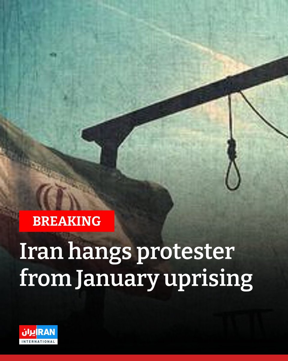 IranIntl_En's tweet photo. Iran executed a protester from the January 2026 uprising on accusations of killing a police officer, judiciary-linked Mizan News reported on Wednesday.

Mizan identified him as Fathollah Avari and said his death sentence had been carried out.

The judiciary had accused Avari of killing a law enforcement officer during the protests.

Details about the date of his arrest and the proceedings in his case were not immediately available.
https://t.co/SDl1V05Ffk