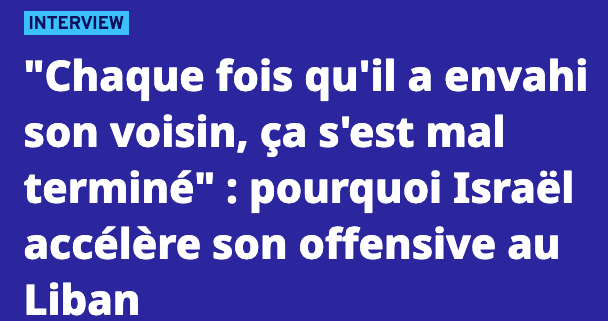 IFRI_'s tweet photo. 🇱🇧🇮🇱 Guerre au Liban - Selon Denis Bauchard, conseiller pour le Moyen-Orient à l'Ifri :  "On a de plus en plus l'impression qu'Israël se met dans une impasse, faute de prendre en compte le réalisme de la situation. À savoir que le Hezbollah dispose encore non seulement de combattants, mais d'armements. Dans cette guerre asymétrique, Israël ne peut pas éradiquer une force combattante qui est encore importante et bien armée."

https://t.co/VVeOC5D7wt