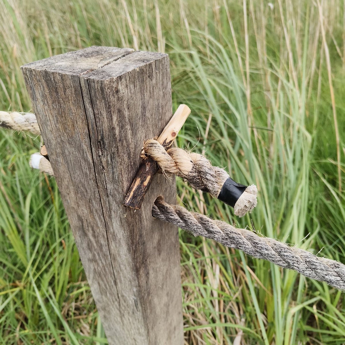 RedSpudd's tweet photo. I would probably have run a woodscrew through the post to hold the rope in place as that's more tamper proof, but this is much more aesthetically pleasing. https://t.co/SYGld3Q892
