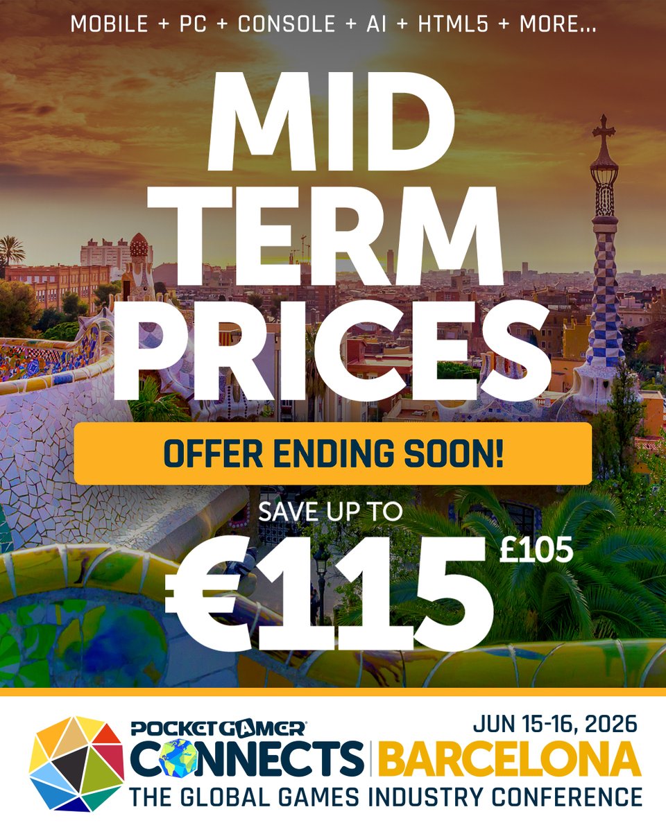 PGConnects's tweet photo. Mid-term pricing ends tomorrow midnight!

PGC Barcelona, June 15-16. 1,000+ professionals, 17 tracks, 100+ speakers, unlimited @MeetToMatch meetings, Investor Connector, Publisher SpeedMatch, Big Indie Pitch and the Pocket Gamer Party.

🎟 https://t.co/6zStK7Kyb9 https://t.co/T3VZzYAMtm