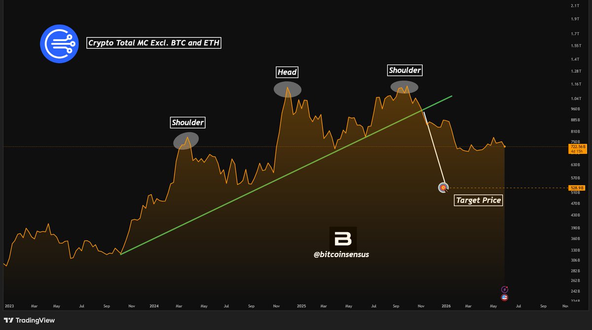 Bitcoinsensus's tweet photo. TOTAL3 STILL REFLECTING A BROADER HEAD AND SHOULDERS RISK 🚨

#TOTAL3 #Altcoins #Crypto https://t.co/FADdFGkyel