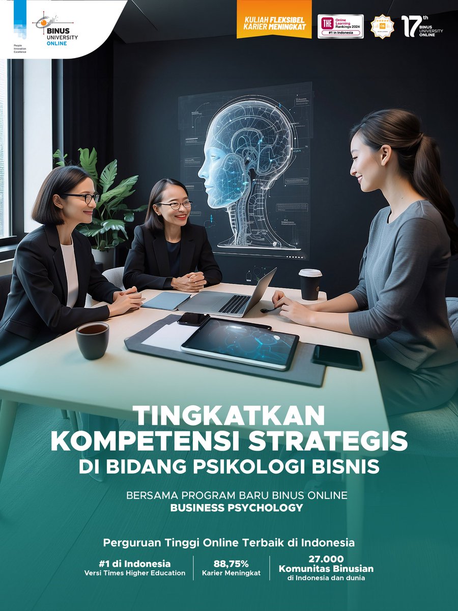 binusonline's tweet photo. Saatnya upgrade kompetensi strategismu bersama Program Baru Business Psychology BINUS! Mempelajari mulai dari human behavior, leadership, employee engagement, hingga strategi organisasi yang relevan dengan kebutuhan industri saat ini. https://t.co/bjZqmyVt4Z
