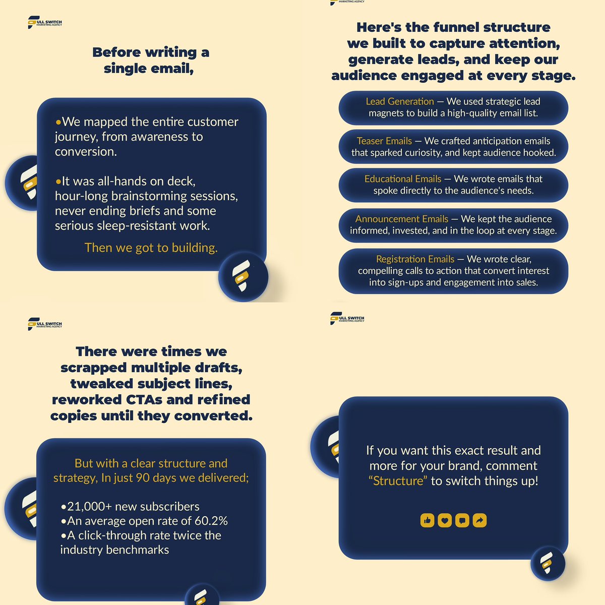 wearefullswitch's tweet photo. This brand needed to sell tickets for a high-profile event within a short timeframe, but email marketing had never really been explored.

So we stepped in and built a funnel designed to do one thing properly.
Comment “STRUCTURE” if you want your brand to market smarter.💙 https://t.co/IoYxPcXlCj