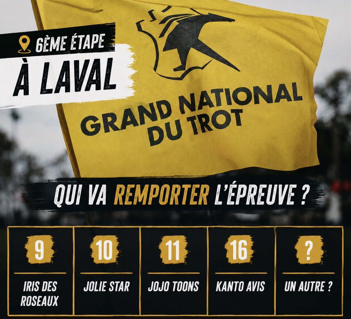 Zone_Turf's tweet photo. 🏆 6eme étape du GNT à Laval !

Les regards seront tournés vers Iris des Roseaux (9), Jolie Star (10), JoJo Toons (11) ou encore Kanto Avis (16).

Mais également sur Key of Love (2) et Isofou du Chêne (18), capables de disputer la victoire.

💬 Votre favori pour gagner ? 🐎🔥 https://t.co/yLDsYoUtmL