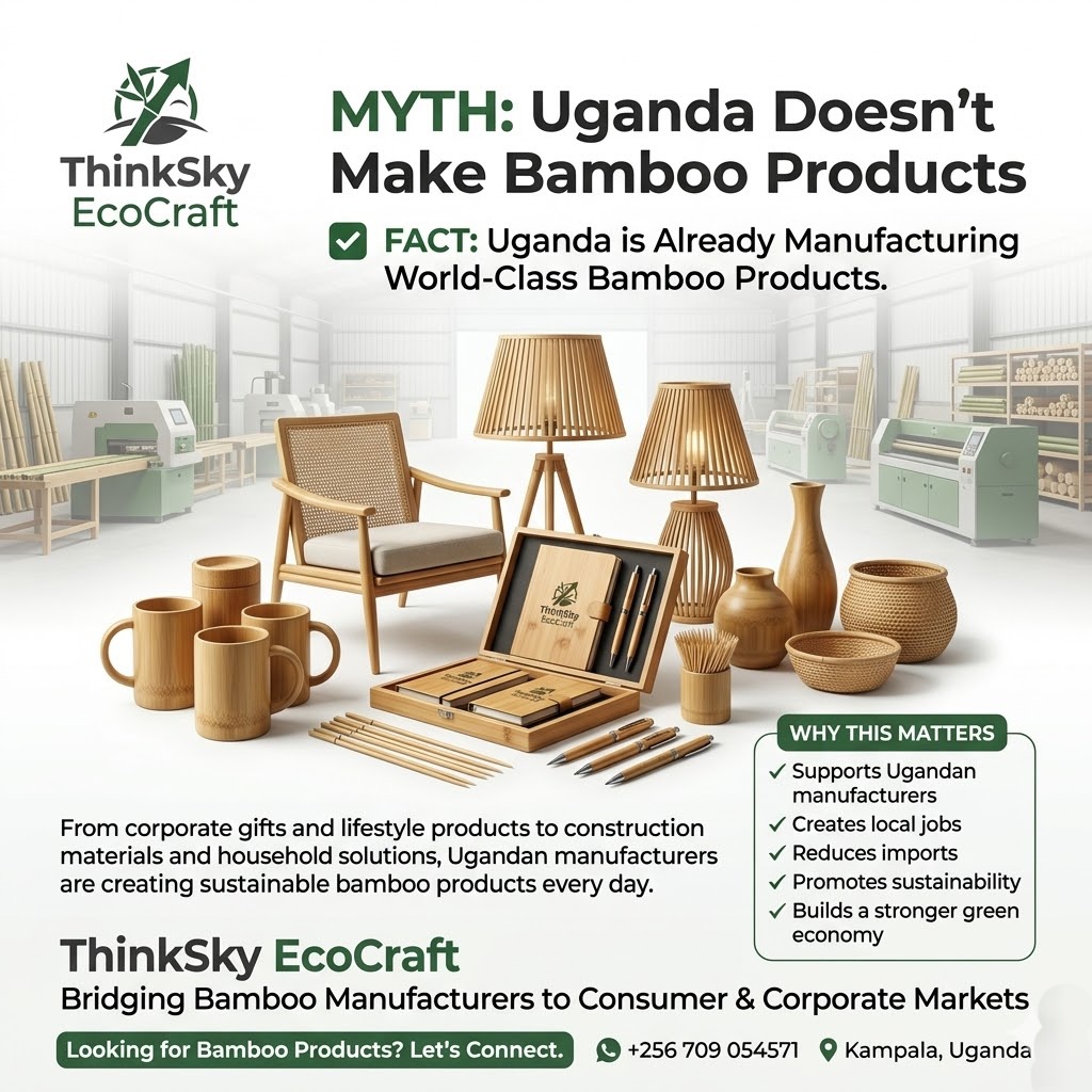 ThinkSkyEco's tweet photo. MYTH ❌ Uganda doesn't make bamboo products

FACT ✅ Uganda is already manufacturing world-class bamboo products

The opportunity now is increasing visibility, market access and consumer adoption.

Support local. Support sustainable.

#BambooUganda #BuyUgandanBuildUganda https://t.co/pFtsQp0Mg1