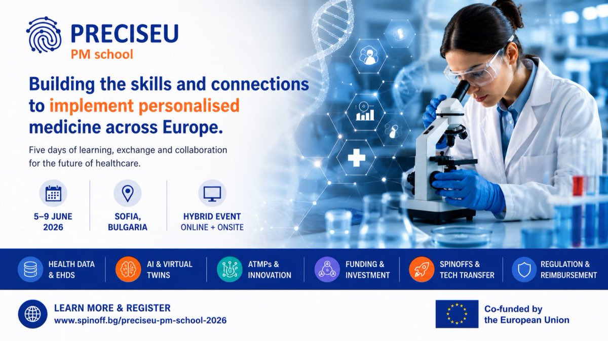 LazioInnova's tweet photo. 🚀 Partecipa alla PM School 2026 – 3ª edizione, un programma formativo intensivo di 5 giorni dedicato alla medicina personalizzata
 📌  https://t.co/LHXrdFczbH
🔗 https://t.co/vrMM5jAWyA
https://t.co/GkYTqt49nL
📩een@lazioinnova.it
#eencanhelp https://t.co/XFhKa4bkf2