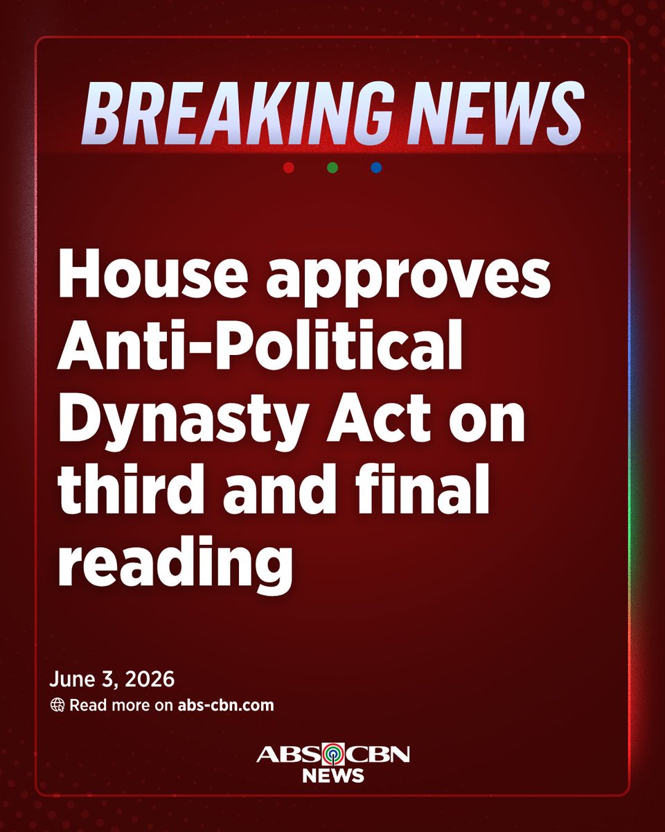 ABSCBNNews's tweet photo. BREAKING: The House of Representatives approved House Bill 8389 or the Anti-Political Dynasty Act on third and final reading.  

271 members of the House voted in the affirmative, 16 in the negative, with 7 abstentions during the plenary session. | via @agathamgregorio https://t.co/jLiDJ8vxw8