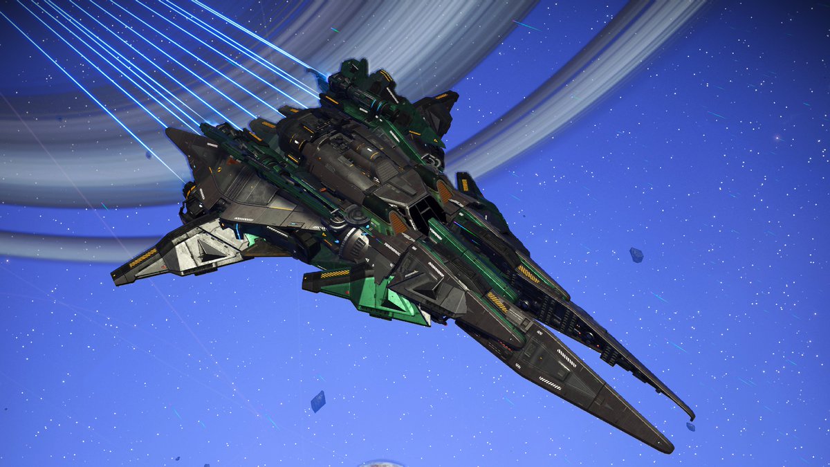 BLAZE_PSO2's tweet photo. no man's sky のクリエで初めてコルベット作ってみたけど、なかなか良いのでは！ビックバイパーみを感じるシルエットに仕上がって非常に良き。垂直尾翼がほしい・・・
#NoMansSky https://t.co/B7a1t1XzdX