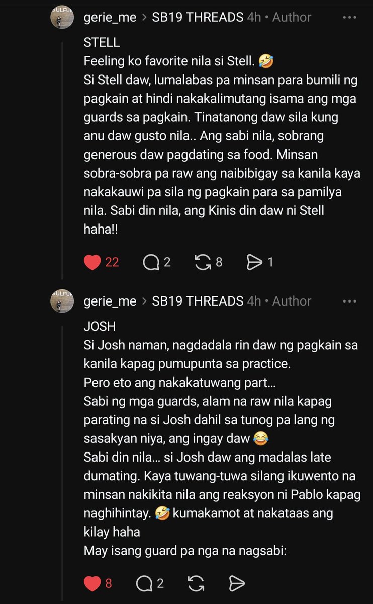 d_lottie's tweet photo. Another testimonial about SB19 from people who worked around them - this time from manong guards.

Fun fact: So dun para sa SULFUR venue sila nag practice for Watson's para maka practice din si Ken. Ganda ng teamwork nyo guys. https://t.co/LwnQ1Kn8dm