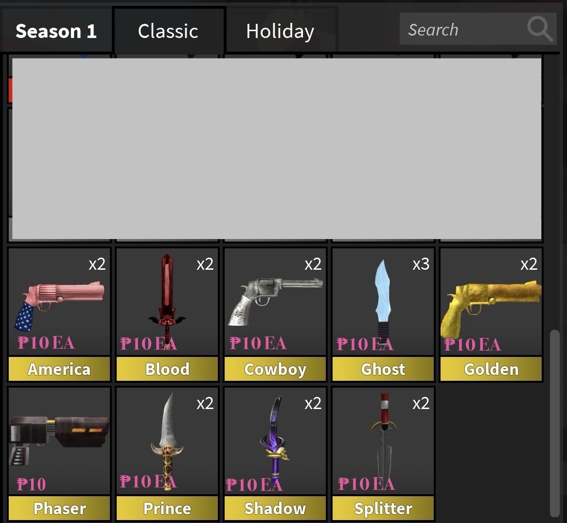 Yuriqer's tweet photo. MM2 Goodies for Sale

Prices at Photo - More Items At Thread
Ngf - Proofs at bio &amp; dc shop
Also taking pre-order check server shop
for gcash , remitly only 
#mm2 #roblox #mm2trade #mm2trading #adoptme #robloxtrade https://t.co/8mckeZgBD4