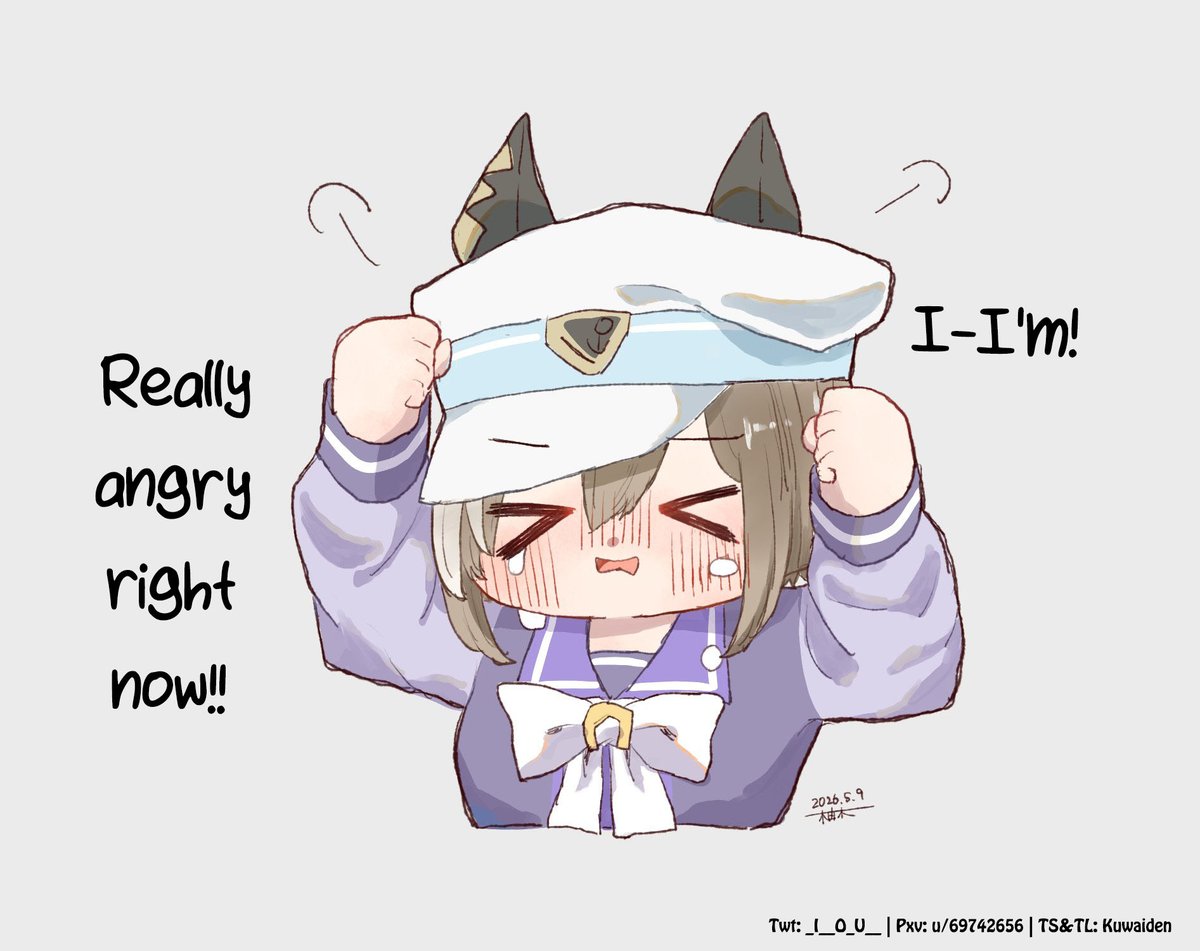Kuwaiden's tweet photo. Amgy Chev (Basically Angry Chevacchi) by @_I__O_U__ 

Small animal tries her best to look threatening hehe

#ウマ娘 #Umamusume 
#ウマ娘英訳 #UmaTranslations https://t.co/CD4q5wNeKd