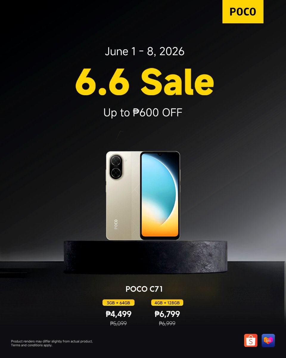 POCOPilipinas's tweet photo. Big savings are here! Get the #POCOC71 for as low as ₱4,499 during the #POCO66MidYearSale ⚡
Don’t forget to claim additional vouchers for even more savings. 🎁 https://t.co/nvGbFWMNdS