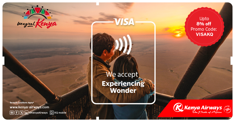 KenyaAirways's tweet photo. Travel plans? We have ideas. 👀
Time to switch the view. ✈️
🏷️ Use code: VISAKQ
Enjoy 5% OFF local flights &amp; 8% OFF international flights.
#FLYKQ #MagicalKenya #ExploreKenya

Book Now: https://t.co/NcBzuAHaF1 | Ts&amp;Cs Apply https://t.co/qkxhWwsPsW