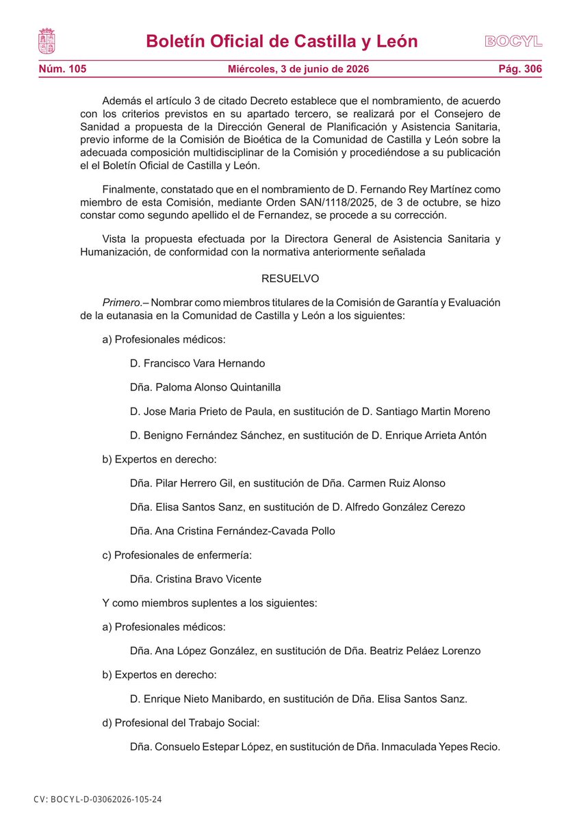 BOCYL_'s tweet photo. 🏛 CONSEJERÍA DE SANIDAD

📰 ORDEN SAN/506/2026, de 27 de mayo, por la que se modifica la Orden SAN/847/2021, de 6 de julio, por la que se nombra a los miembros de la Comisión de Garantía y Evaluación creada mediante Decreto 15/2021, de 24 de junio,...

📎 https://t.co/aG1ZhaM9CA https://t.co/iyaIRAie5V