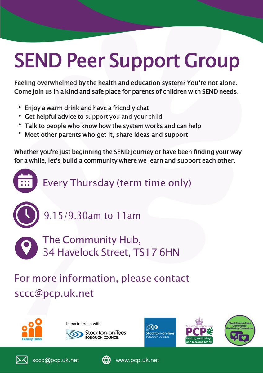 Well_Champs's tweet photo. 📣The SEND Group is on tomorrow morning!

🕘 9:15 / 9:30am – 11am
📍 The Community Hub, 34 Havelock Street, TS17 6HN

This friendly group brings parents and carers together in a safe, supportive space to share experiences and support one another.

New faces are always welcome 💚 https://t.co/wZWLxhhSjQ