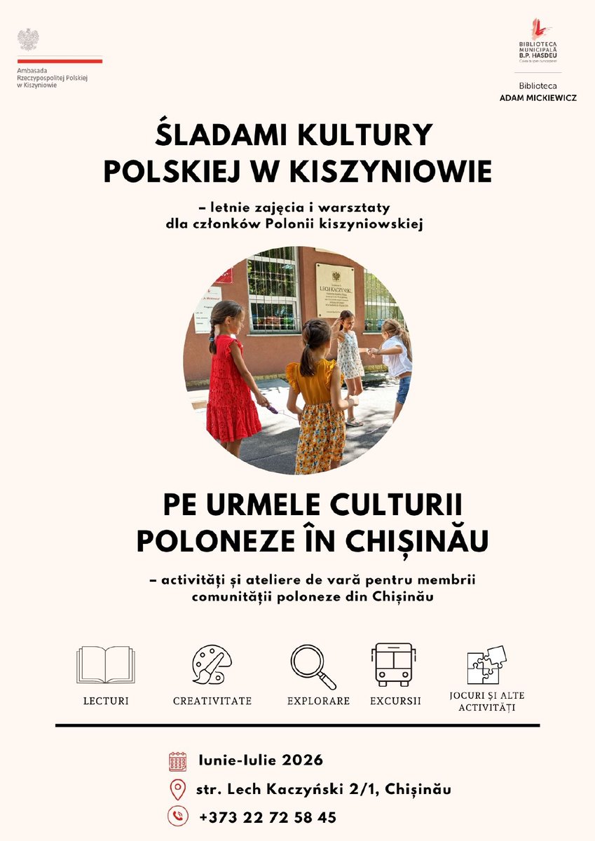 BibMickiewicz's tweet photo. Am dat startul primului tur al programului „Provocarea Verii”, ed. a VIII-a!
Pornim împreună într-o aventură fascinantă cu genericul „Pe urmele culturii poloneze în Chișinău”.
Mulțumim Ambasada Republicii Polone la Chișinău,  pentru sprijinul financiar acordat. https://t.co/xth9mOjCZk