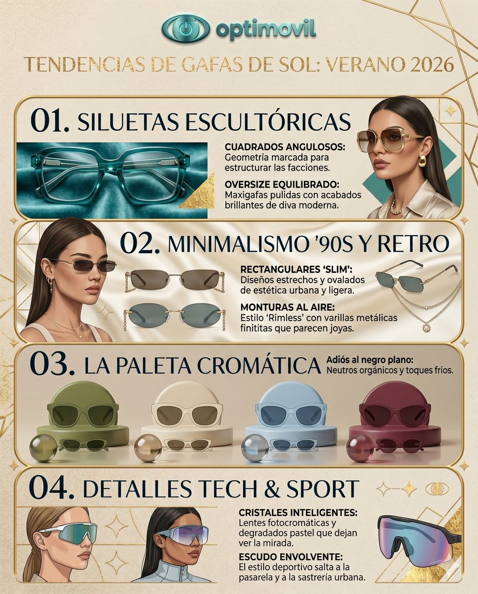 MarcasdeGafas's tweet photo. 😎
Para este verano 26, las #tendencias en #gafasdesol se alejan de los excesos de logos y de los diseños incómodos del pasado. 
La clave de esta temporada es el "lujo silencioso" aplicado a la mirada: formas con mucha personalidad, pero con proporciones muy cuidadas

 #optimovil https://t.co/wnFoVCk99w