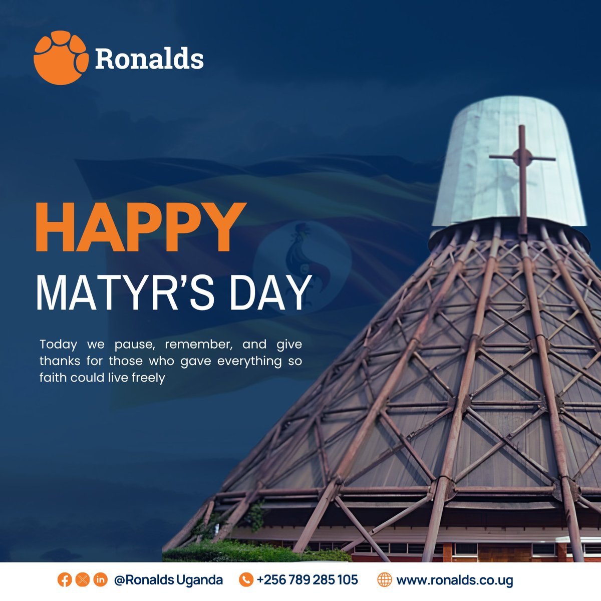 Ronalds_LLP's tweet photo. Happy Martyrs' Day from Ronalds Uganda 🇺🇬

Today, we honor the courage, faith, and sacrifice of the Uganda Martyrs. May their legacy inspire us to stand firm in our values, serve others with compassion, and work together for a brighter future.

#MartyrsDay #UgandaMartyrs #Ronalds https://t.co/WLjGxmOe8m