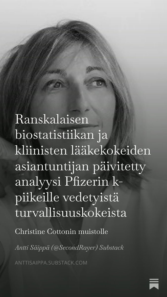 SecondRayer's tweet photo. Christine Cotton - Biostatistikon tekemää kriittistä arviointia Pfizerin korona- injektioista

- purettuna suomeksi.

Linkki seuraavassa ..