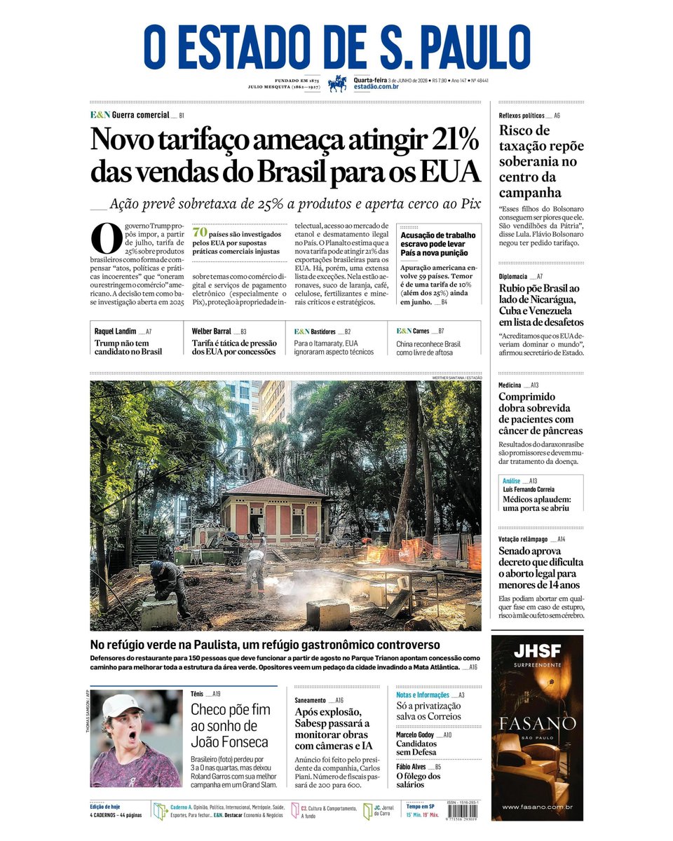 Estadao's tweet photo. 🗞️ Esta é a #capadodia do Estadão desta quarta-feira, 3. Acesse e assine o jornal em https://t.co/5GLzoY2SBh https://t.co/inqB4nXcSP