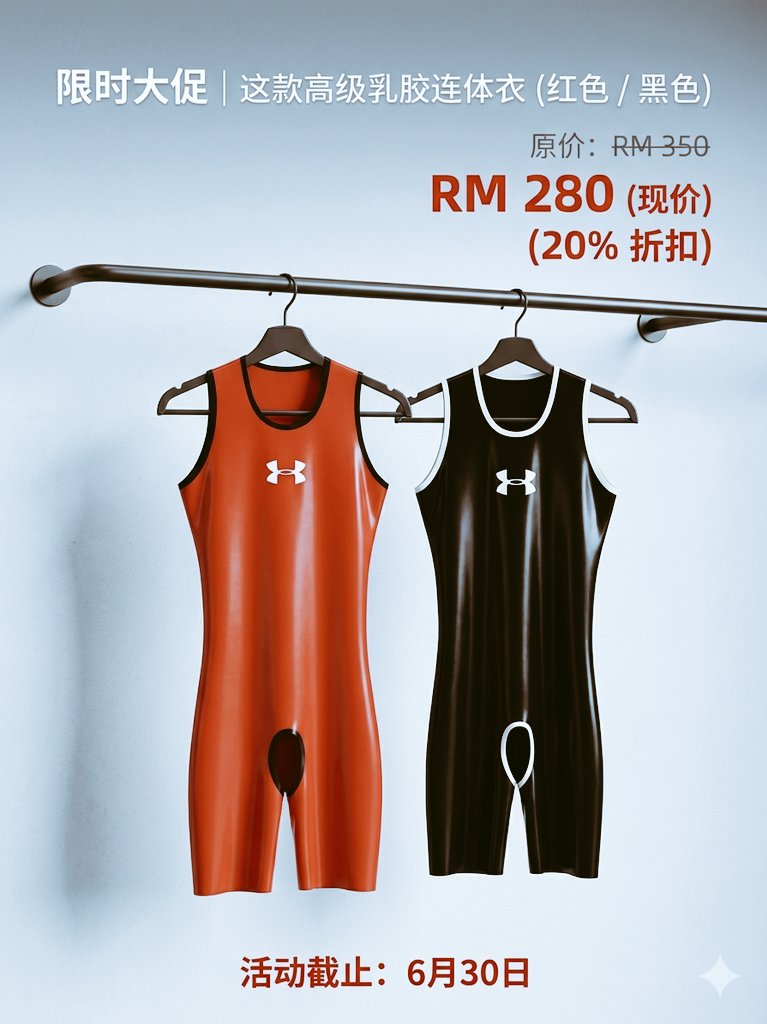 MLrubber's tweet photo. MLRUBBER 经典无袖开裆式连体胶衣，带给你极致的穿着体验。
​全件选用 Radical Rubber 乳胶胶片手工制作。
​💰 六月年中大促 | 限时 20% OFF 💰
❌ 原价：RM 350
✅ 现价：RM 280
🗓️ 活动日期：6月1日 - 6月30日
​📥 想要定制你的完美尺寸与专属 LOGO？马上 DM 私信我们了解详情或下单！
​#MLRUBBER https://t.co/gG08wRafwX
