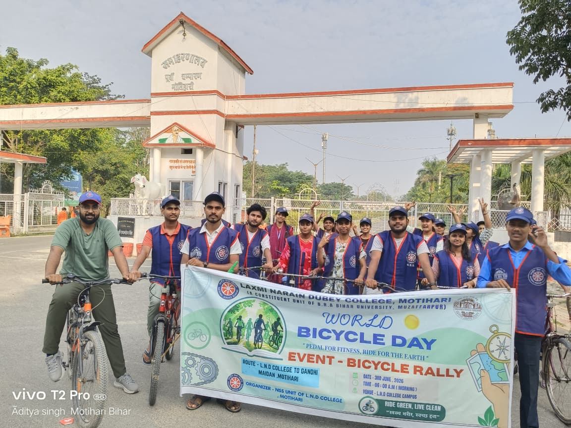 NSSRDPATNA's tweet photo. 🚲Celebrating health and sustainability on #WorldBicycleDay!
NSS Unit of L.N.D College, Motihari Organized Cycle March. The event aimed to raise awareness about the numerous health benefits of cycling
@YASMinistry
@mansukhmandviya
@khadseraksha
@mybharatgov
@_NSSIndia
@YESDBihar https://t.co/1UGO8hwJ1d