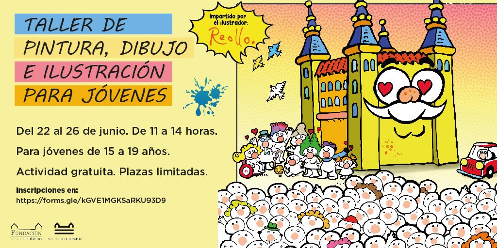 MuseoEjercito's tweet photo. #MuseodelEjército te invita desarrollar tu creatividad
🎨Taller de ilustración y pintura para jóvenes impartido por @ToniReollo
🗓️del 22 al 26 de junio
🕚 de 11h a 14h
😀 de 15 a 19 años
Actividad gratuita. Plazas limitadas
Inscripción en https://t.co/y4JWzpJX5i
¡Te esperamos! https://t.co/BXXr83Vbj7