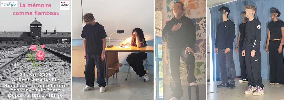 dsden58's tweet photo. Théâtre et devoir mémoriel au collège Arsène Fié de Saint-Amand en Puisaye
La mémoire comme flambeau : les 3e d’Arsène Fié explorent la Shoah en spectacle émouvant.
https://t.co/89a6k4xEYB https://t.co/XyD3DYvvHm